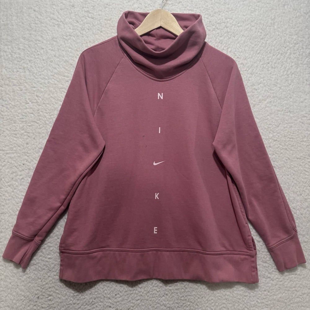 Nike Womens Sz M Mauve Pink Center Swoosh Long‎ Sleeve Gaitor Neck Pullover